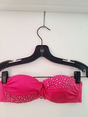 Strapless Rhinestone Bandeau Bikini Top - Hot Pink
